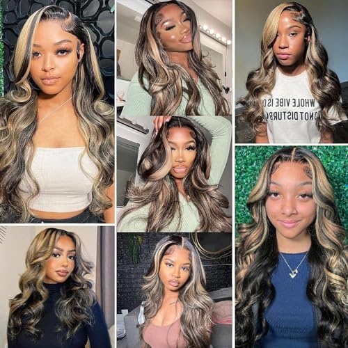 13x4 Lace Front Wig Human Hair Pre Plucked Ombre Lace Front Wig Human Hair 180% Density 1B/27 Highlight Wig Human Hair 32 Inch Body Wave HD Lace Frontal Wigs Glueless Wigs for Black Women