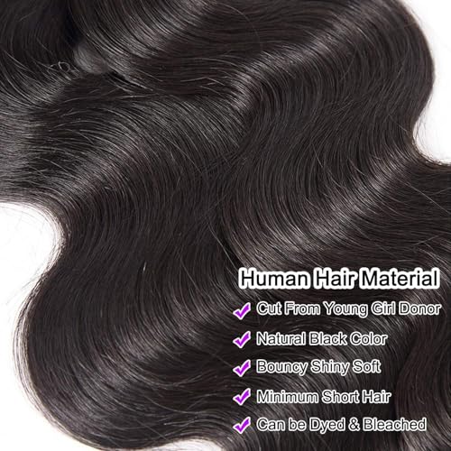 MsSunlight 12A Body Wave Bundles Human Hair 22 24 26 28 Inch Human Hair Bundles 100% Unprocessed Brazilian Virgin Hair Bundles Human Hair Body Wave 4 Bundle Human Hair Extensions Natural Black