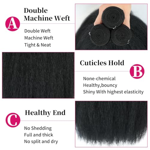 Kinky Straight Bundles 16 18 20 Inch 3 Bundles Kinky Straight Human Hair Bundles 12A 100% Unprocessed Brazilian Virgin Yaki Straight Bundles Hair Extension For Women Black Color