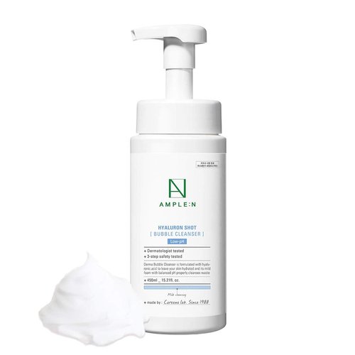 AMPLE:N Hyaluron Shot Bubble Cleanser – Korean Moisturizing Foaming Facial Cleanser with Hyaluronic Acid - Bubble Face Wash to Control Sebum - Oil Excretion and Refine Texture, 15.2 fl.oz.