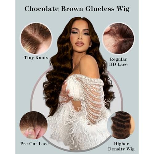 5X5 Chocolate Brown Glueless Wigs Human Hair Pre Plucked Pre Cut 28 Inch 5x5 Wear and Go Glueless Wig Body Wave Reglular HD Lace Closure Wigs 4# Chocolate Brown Lace Front Wig Human Hair