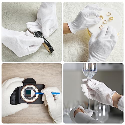 COOLJOB 100% Cotton Gloves, 6 Pairs White Cotton Gloves for Dry Hands Moisturizing & Eczema, Overnight Lotion, Sleep & Spa Treatment for Women & Men, Breathable Work Glove Liners, Medium Size