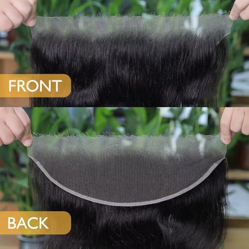 13x4 HD Lace Front Closure Ultra-Thin Invisible Frontal HD Lace Pre Plucked With Baby Hair 12A Silk Straight Brazilian Human Hair Extensions Single Knots 20 Inches
