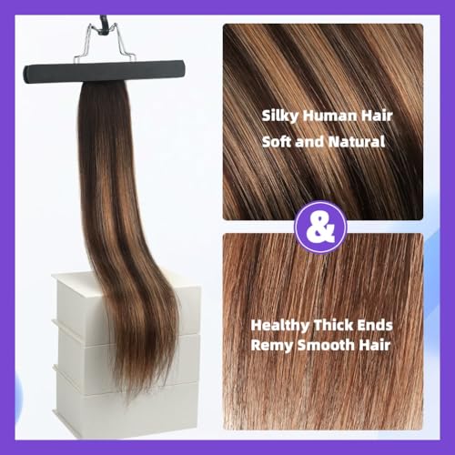22 Inch Human Hair Ponytail 90g Long Wrap Around Ponytail Balayage Chocolate Brown to Caramel Blonde Real Hair Ponytail Extension for Women(22inch,Balayage Chocolate Brown to Caramel Blonde)