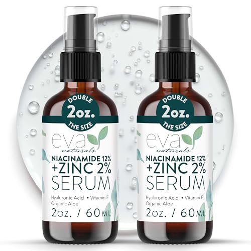 Eva Naturals Niacinamide 12% + Zinc Serum for Face ? Dark Spot Remover, Pore Minimizer, Redness Relief, Hydrating Vitamin B3 with Botanical Hyaluronic Acid, Anti-Aging Serum for Clear Skin (2 Pack)