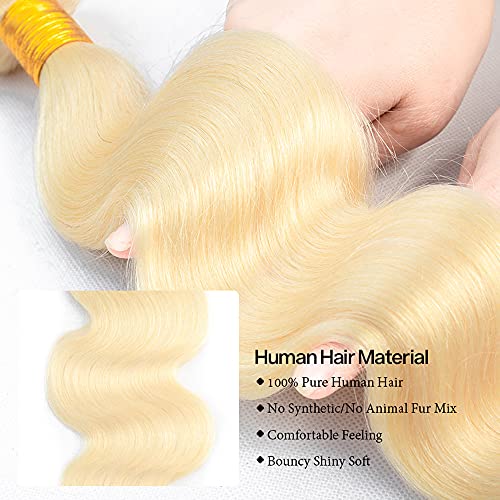 34 34 34 Inch AuokMar Blonde Human Hair Bundles 613 Body Wave Bundle Unprocessed Virgin Hair 3 Bundles 8A Grade 613 Blonde Body Wave Bundle