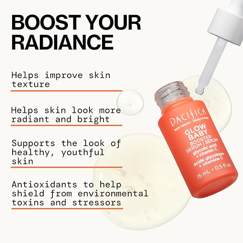 Pacifica Glow Baby Booster Mini Face Serum, Vitamin C & Glycolic Acid For Brightening Dull Skin, Fragrance-Free, Vegan & Cruelty-Free, .5 Fl Oz
