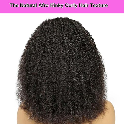 13x6 Afro Curly Lace Front Wigs - Human Hair, 200% Density, Transparent Frontal, Pre Plucked, Knots Bleached, Black, 22 Inch