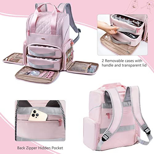 Nail Polish Organizer Backpack Holds 48 Bottles (0.5 Fl Oz) and a Nail Dryer, Nail Polish Storage Bag With 2 Removable Boxes for Nail Suppliers,Nail Kit, Gel Polish