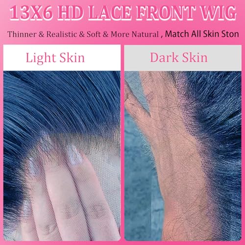 28 Inch Blue Wig Human Hair 13X6 Body Wave Lace Front Wigs Human Hair Blue Glueless Wear and Go Hd Full Lace Frontal Wig for Women 180% Density