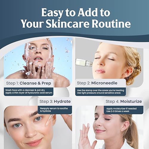 Microrevive Titanium Micro Infusion Facial System - Home Microneedling Kit with Collagen-Stimulating Derma Stamp & Premium Hyaluronic Acid Serum - Set Includes 1 Serum, 1 Applicator & 1 Dropper