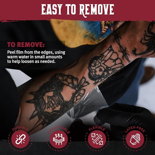 Hustle Butter Second Skin Tattoo Wrap - 9.8 Inches x 2.2 Yards - Transparent Adhesive Roll - Easy Removal, Mess-Free Body Art Wrap - Breathable & Latex-Free - for Medium Tattoo Aftercare