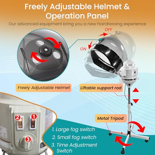 PayLessHere Hooded Hair Steamer Dryer with Adjustable Rolling Stand, Professional Bonnet Hair Care Equipment for Styling, Conditioning, and Color Treatment, for Salon or Home Use (620 watts)