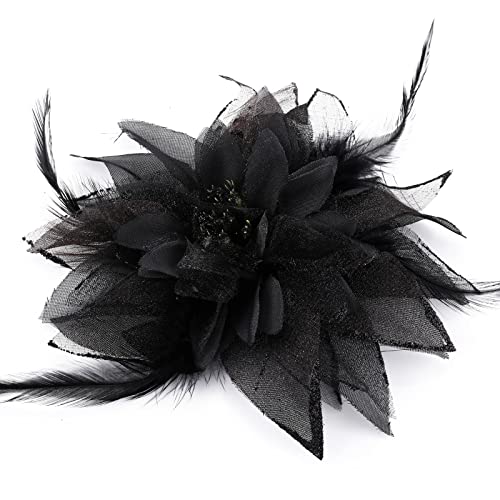 Sibba Flower Hats Clips Hairpin Barrettes Rose Hair Dress Accessories Black Pin Floral Feather Women Girls Dresses For Travel Wedding Prom Party (Flower Stamens Style)