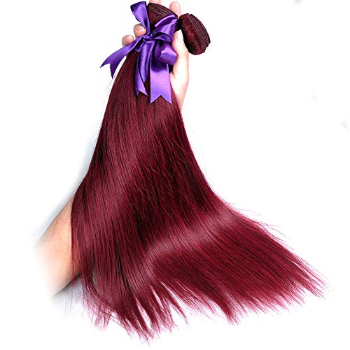 99J Burgundy Hair Bundles With Closure Human Hair, 10A Wine Red Straight Human Hair Bundles With 4x4 Lace Closure Brazilian Virgin Remy Hair Extensions (20 22 24+18)