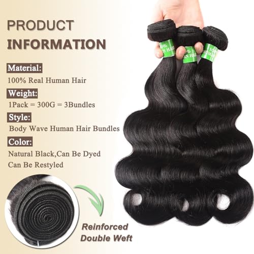 beauty youth Body Wave Human Hair Bundles (24 22 20inch) Brazilian Human Hair Body Wave Unprocessed Virgin Hair Weave 3 Bundles Double Weft
