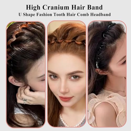 6Pcs U Shape Fashion Tooth Hair Comb Headband,High Cranium Headbands for Women's Hair, Reversible Korean Headbands with Teeth ? (Mix 6Pcs, M)