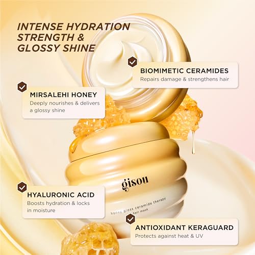 Gisou Honey Gloss Ceramide Therapy Hair Mask ? Deep Repair & Hydration with Mirsalehi Honey, Ceramides & Hyaluronic Acid, 7.8 fl oz