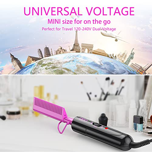 DAN Technology Dual Voltage Ceramic Pressing Comb - 450¡ÆF Fast Heating Mini Straightener for Lace Front Wigs and Black Women's Hair