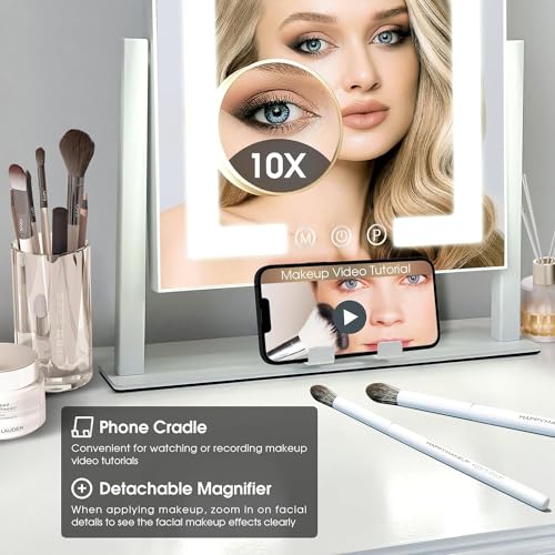 Kottova Lighted Makeup Mirror, Hollywood Vanity Mirror with Lights, Three Color Modes, Smart Touch Control, with Detachable 10X Spot Mirror, Metal Frame, 360¡Æ Rotation£¨14.1in,White£©