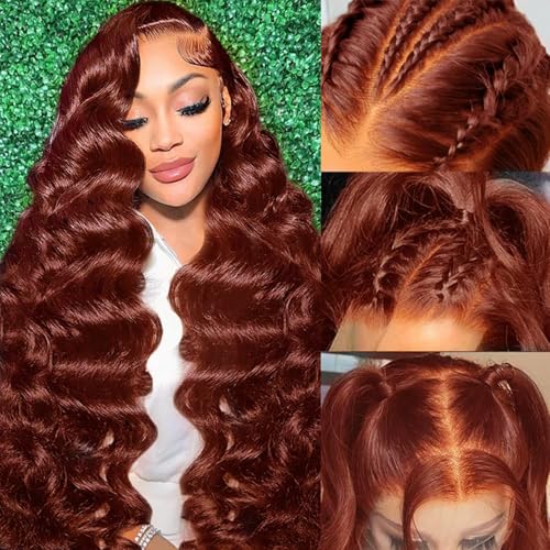 30 Inch Reddish Brown Lace Front Wigs Human Hair 13x6 Body Wave Lace Front Wig 180% Density #33 Glueless Wigs Human Hair with Baby Hair Pre Plucked