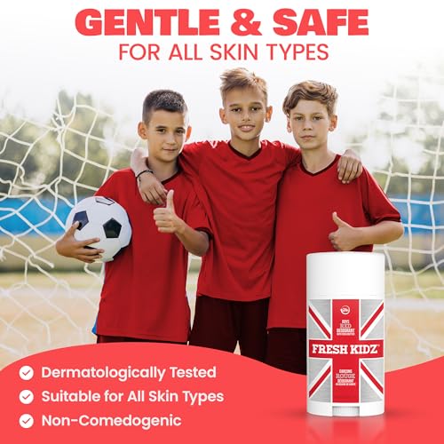 Fresh Kidz Deodorant Stick for Kids and Teens - Baking Soda and Aluminum-free 24 Hour Protection for Sensitive Skin - Boys "Red", 2.65 oz / 75 g