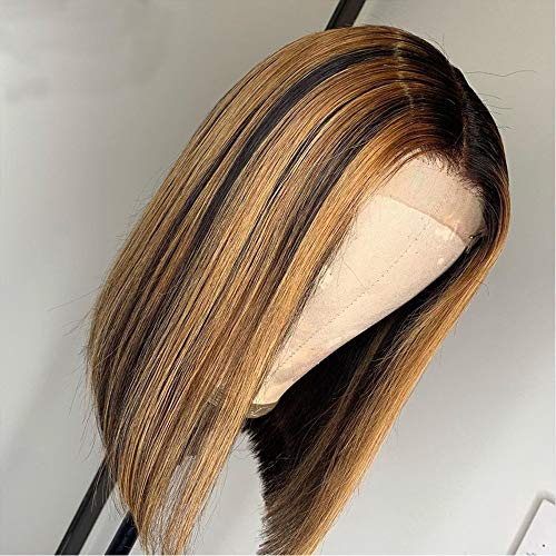 Hair 4/27 Ombre Brown Honey Blonde Short Bob Wig 13x4 Lace Front Human Hair Wig Natural Hairline Pre Plucked With Baby Hair Brazilian Remy Virgin Hair 150 Density 10 Inch