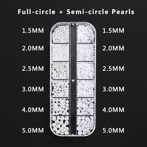 Multi Sizes Round and Half Round Pearls 3D Nail Charms, White Flatback Pearls Nail Jewelry for Women Girls Manicure Nails Supplies DIY Crafts Decorations¡¦¡¦