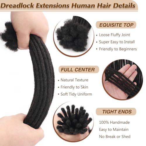 Loc Extensions Human Hair Dreads Extensions for Men Women Dreadlock Extensions Real Human Hair Locs Extension Natural Black Full Handmade Permanent Locs Hair Extensions (0.4cm 1B 8 Inch 100 Strands)