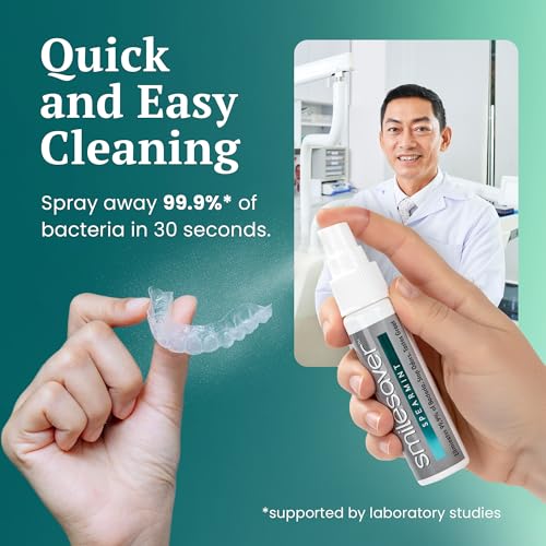 Smilesaver Retainer Cleaner - A Clean Label, Healthy Choice, 30 Sec Spray Cleaner for Retainers, Invisalign, & Dentures. Minty Taste. Portable, Convenient, No Rinsing. Protects Oral Health. (2oz)