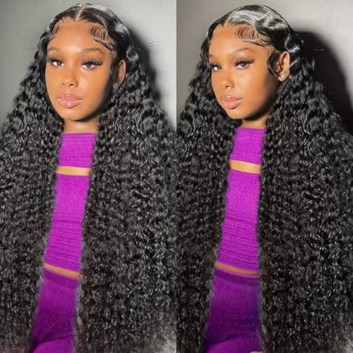 28 Inch 13x6 Lace Front Wigs Human Hair - 200 Density Deep Wave HD Frontal Wig for Women (Pre Plucked)