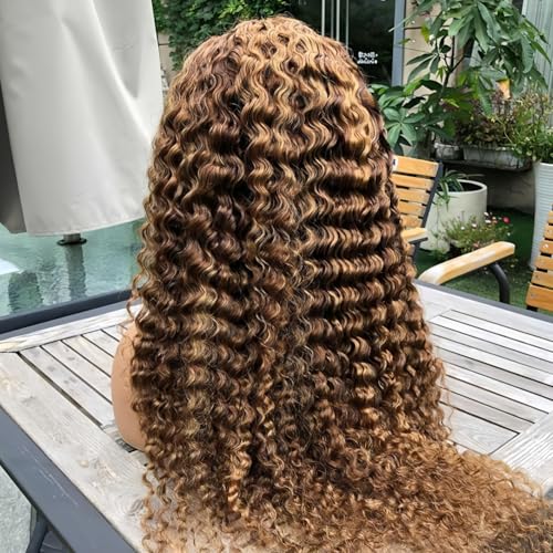 NVL Lace Front Wigs Human Pre Plucked with Baby Hair 200 Density 13x4 HD Transparent Straight Lace Front Wigs for Women Human Hair Glueless (4/27 highlight deep wave lace front wig, 26 Inch)