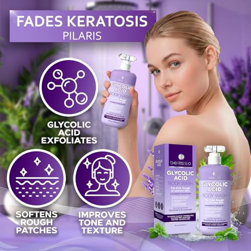 Glycolic Acid Body Wash - Exfoliating AHA Liquid Soap for Rough and Bumpy Skin - Gentle Exfoliant - Bump and Lump Eraser Formula - 16 Fl Oz