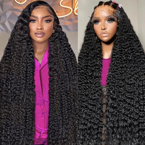 28 Inch 13x6 Deep Wave Lace Front Wigs Human Hair 180% Density HD Lace Front Wigs Human Hair Pre Plucked Natural Color Glueless Wig 100% Virgin Lace Front Wigs for Women