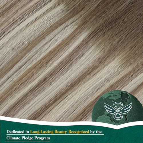 Easyouth Wire Hair Extensions Balayage Hair Extensions Invisible Wire Human Hair Medium Brown Fading to Platinum Blonde Mix Brown Fish Line Hair Extension Human Hair Ombre for Long Hair 20 Inch 100g