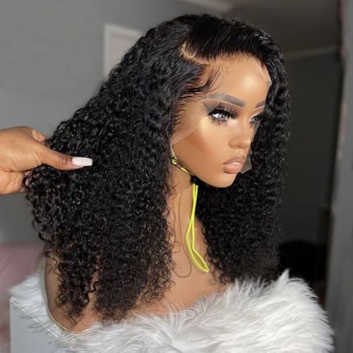 Curly Lace Front Wig Human Hair 13x4 HD Lace Wigs Pre Plucked with Baby Hair Kinky Curly Human Hair Wig 180% Density Wear and Go Glueless Wig 100% Virgin Hair Full and Soft Natural Color 22Inch