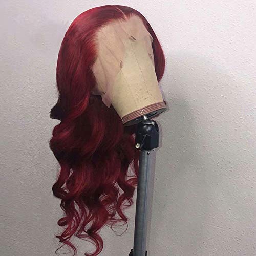 Wig Burgundy 99J Invisible Fake Scalp Cap Lace Front Human Hair Wigs Brazilian Remy Hair Natural Hairline 13x4 Deep Part Body Wave Bleached knots 14 Inch
