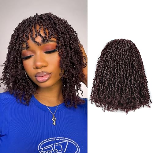 Toyotress Yanky Twist Crochet Hair - 8 Inch 8 Packs (30 Strands/Pcs) Fluffy Spring Mini Twist Passion Twist, Wine Red Pre-Looped Crochet Braids Braiding Hair (8 Inch, 99J-8P)