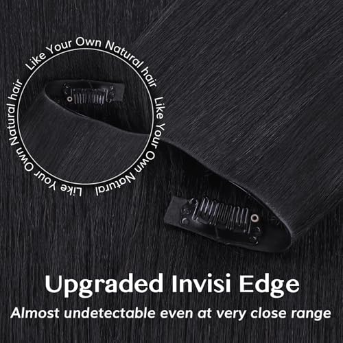 IDN BEAUTY 5+2 Invisi Edge Seamless Clip in Hair Extensions Human Hair Combo Pack, Yaki Straight 20 Inch 110g 5pcs Invisible Edge and 2pcs Seamless Clip ins for Black Women Natural Black No Leave Out