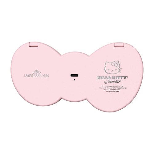 Impressions Vanity Hello Kitty Bow LED Compact Mirror, Double Sided Cute Travel Makeup Mirror, Soft Touch Button with Slide Down Auto Shut Off (Large)