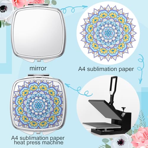 Jetec 18 Pcs Sublimation Blanks Products Small Compact Mirror Bulk Heat Transfer Folding Pocket Makeup Mirror Heart Round Square Double Sided Handheld Sublimation Mirror for Women Gift Purse Travel