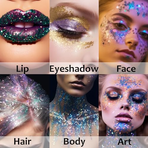 UCANBE Green Body Glitter Stick for Singer Concerts Music Festivals, Face Glitter Makeup for Face Body Hair Eyes & Lips, Chunky Glitter Sparkling Mermaid Sequins for Women 1.2OZ