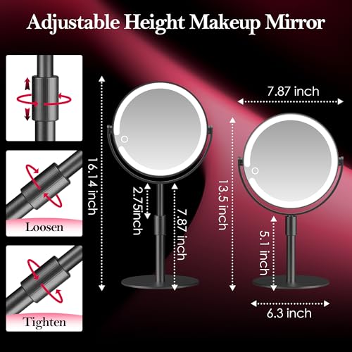Led Makeup Mirror with Lights, 20X Magnifying Mirror, Rechargeable Magnified Makeup Mirror with 360¡ÆRotation & Height Adjustable, Detachable Vanity Mirror(Black)