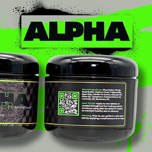 Alpha Butter - Premium Tattoo Aftercare Product - Promotes Faster Healing - Renew and Revitalize Your Tattoos (Two 4oz Tubs)
