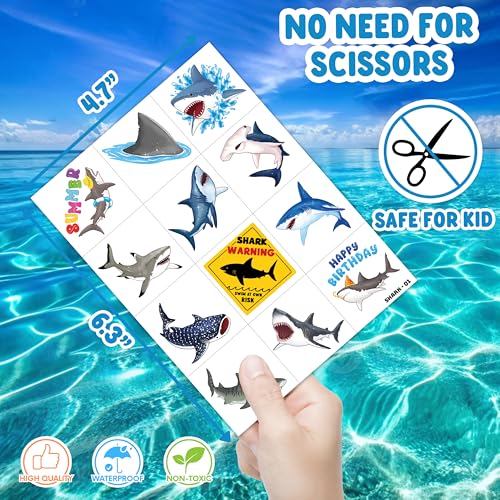 96 PCS Shark Pre-Cut Temporary Tattoos for Kids | Super Cute Shark Themed Birthday Party Favors, Supplies, Decorations, Cute Ocean Animal Tattoo Stickers, School Rewards Prizes & Gifts for Boys Girls