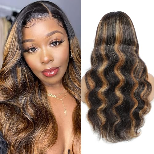 Ombre Highlight Lace Front Wigs Human Hair Colored 1B/30 Honey Blonde Glueless Pre Plucked Wigs Human Hair 13x4 Lace Wigs Human Hair For Women 180% Density 24inch