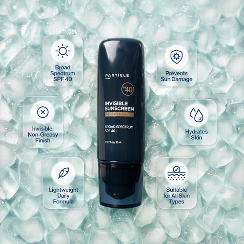 Particle Invisible Sunscreen, Men¡¯s Transparent SPF 40 Sunscreen Lotion with Vitamin E, Daily Skin Care for Men, Lightweight Formula for Sun Protection, Beard Friendly, Non Greasy, 1.7 FL OZ