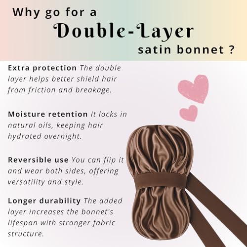 XL Satin Bonnet for Curly & Natural Hair - Double Layer Sleep Cap with Adjustable Tie Band for Women