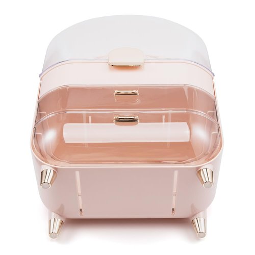 BENEALL Cosmetic Organizer Skincare Organizers, Makeup Organizer Box for Countertop with Lid and Drawers, Make Up Storage Organizer with Waterproof & Dustproof Cover for Vanity Women Girls (Pink)