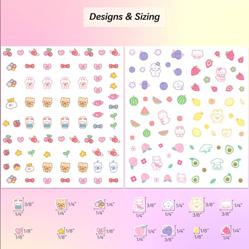 4 Sheets of 3D Nail Stickers - 289 Cute Nail Decals - Embossed Nail Stickers for Kids | Kawaii Theme - Butterfly, Flowers, Stars, Fruits, Bunny, Bears | Glow in The Dark